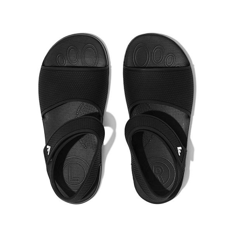 FitFlop Iqushion Junior Ergonomic Back-Strap Kids' Sandals Black | 548ZRFOWX