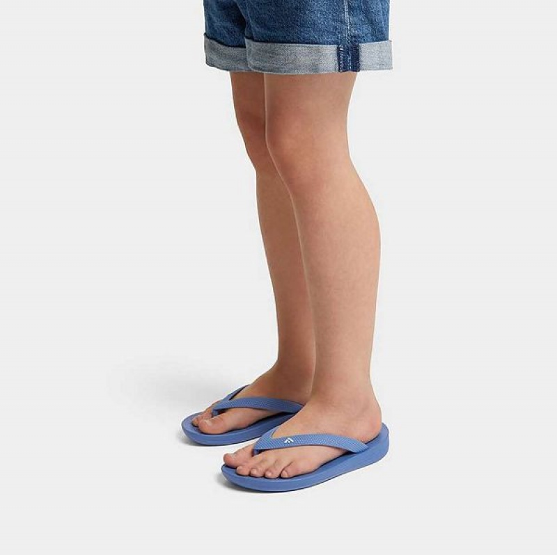 FitFlop Iqushion Junior Ergonomic Kids' Flip Flops Blue | 258KWONRM