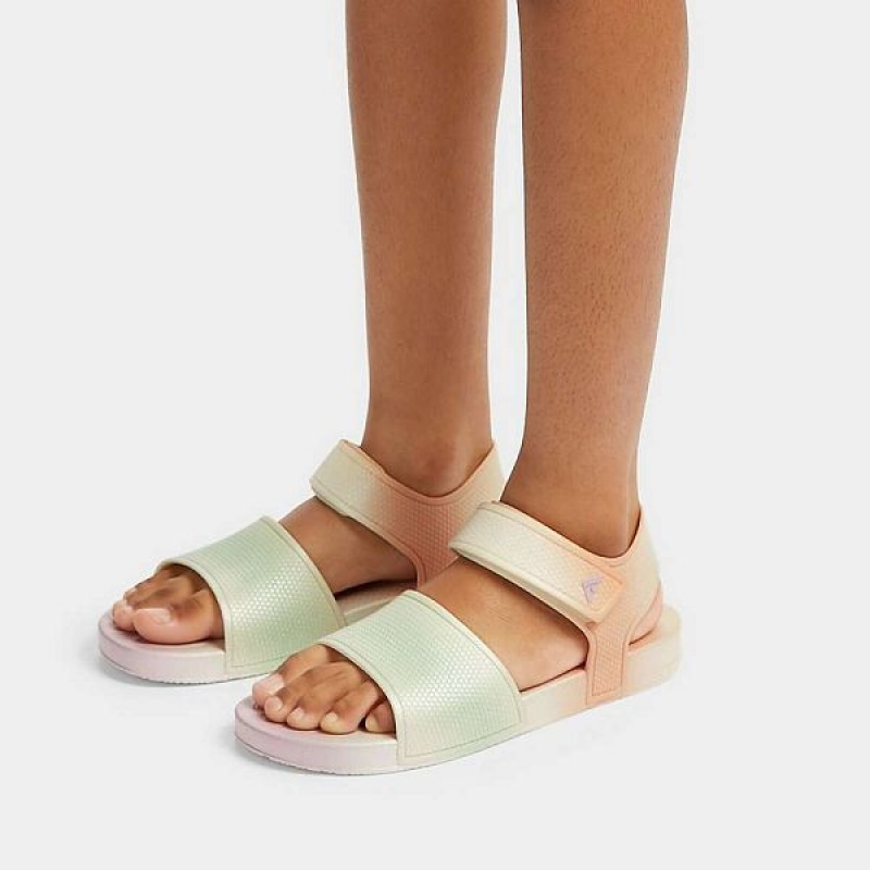 FitFlop Iqushion Junior Iridescent Ergonomic Back-Strap Kids' Sandals White | 901WQTFDE