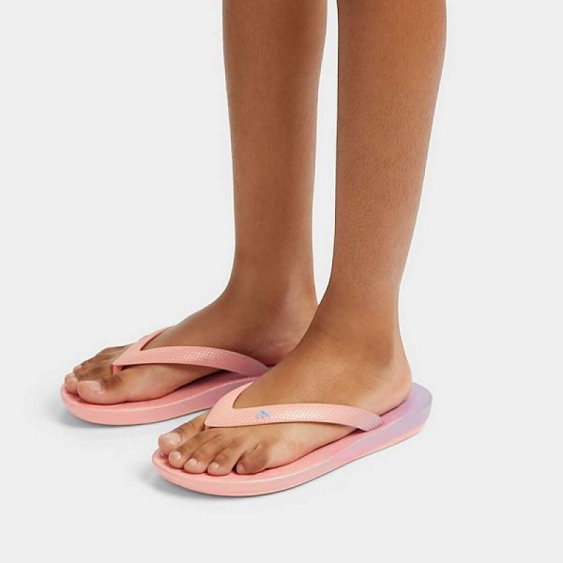 FitFlop Iqushion Junior Iridescent Ergonomic Kids' Flip Flops Coral / Purple | 724JRKZHX