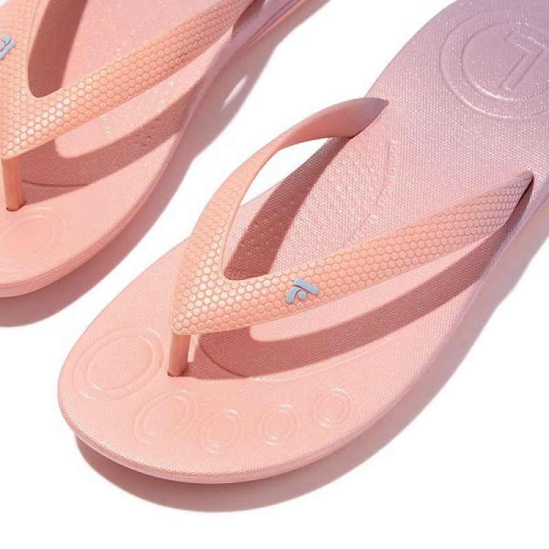 FitFlop Iqushion Junior Iridescent Ergonomic Kids' Flip Flops Coral / Purple | 724JRKZHX