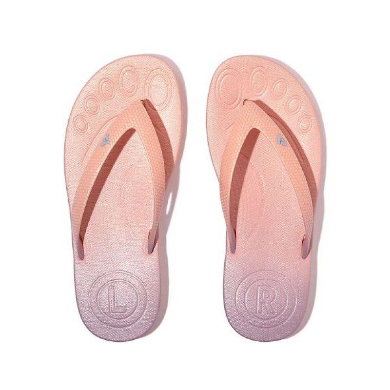 FitFlop Iqushion Junior Iridescent Ergonomic Kids' Flip Flops Coral / Purple | 724JRKZHX