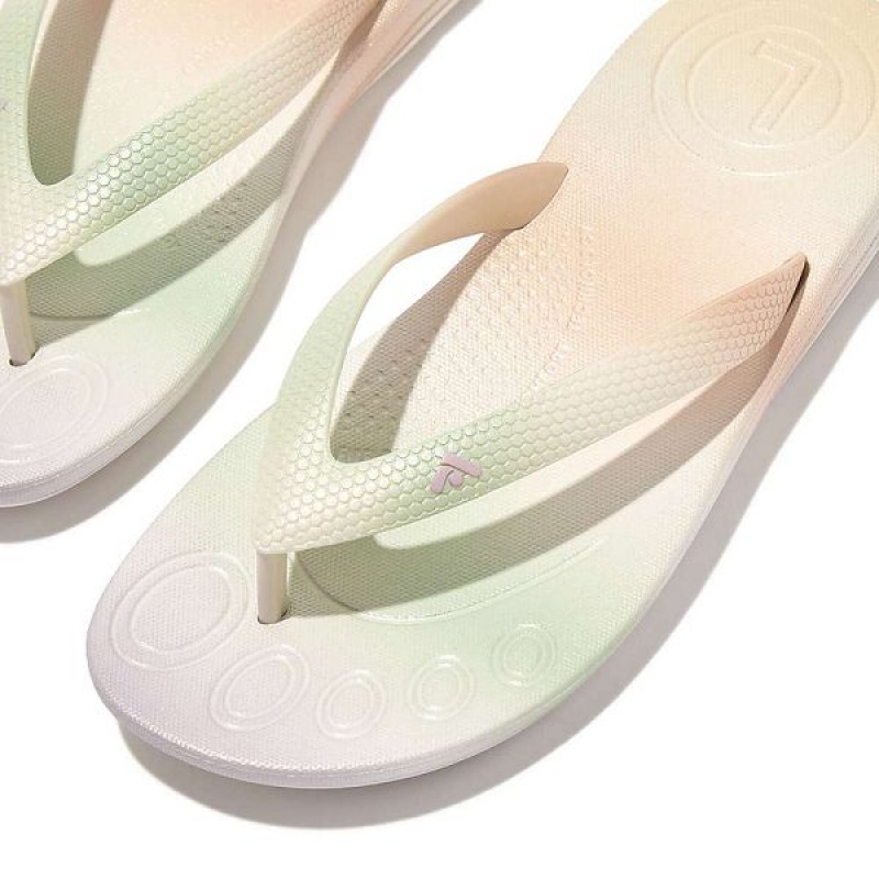 FitFlop Iqushion Junior Iridescent Ergonomic Kids' Flip Flops White | 456PSGELY