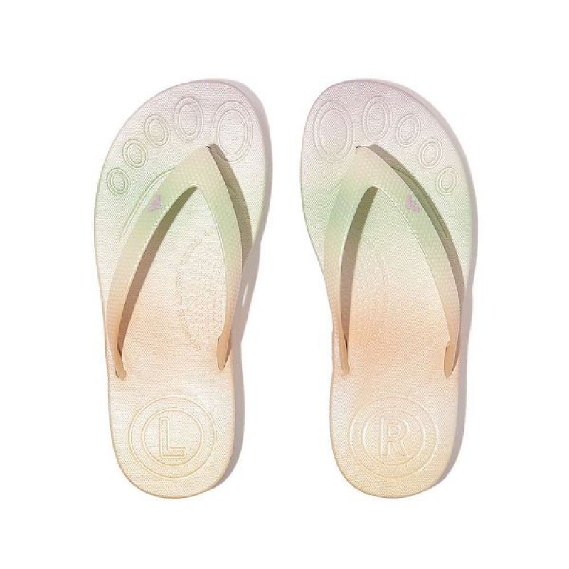 FitFlop Iqushion Junior Iridescent Ergonomic Kids' Flip Flops White | 456PSGELY