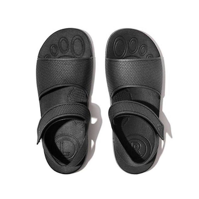 FitFlop Iqushion Junior Shimmer Ergonomic Back-Strap Kids' Sandals Black | 156TLBVAP