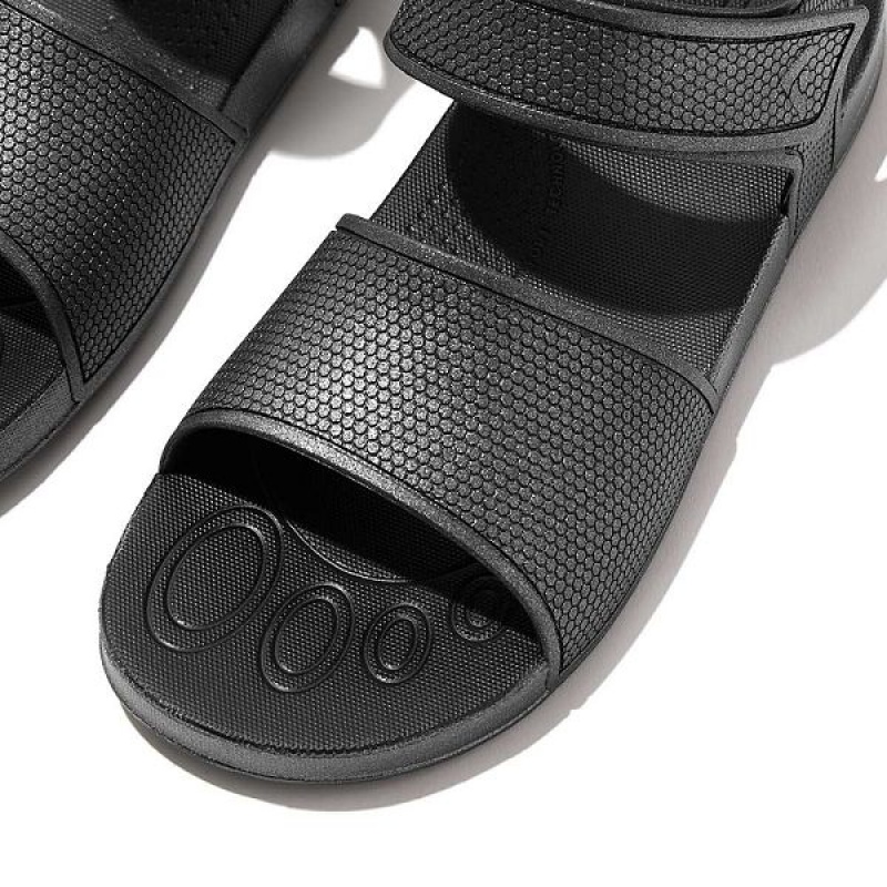 FitFlop Iqushion Junior Shimmer Ergonomic Back-Strap Kids' Sandals Black | 156TLBVAP