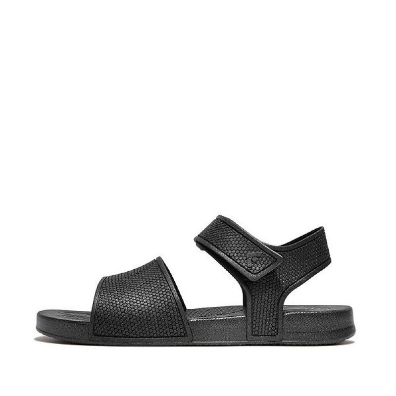 FitFlop Iqushion Junior Shimmer Ergonomic Back-Strap Kids\' Sandals Black | 156TLBVAP