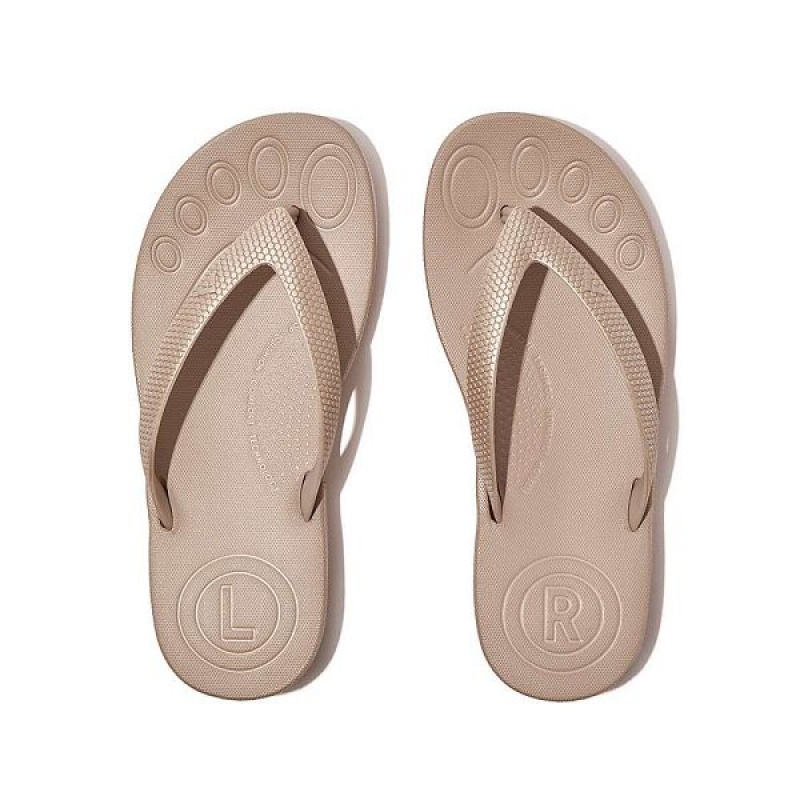 FitFlop Iqushion Junior Shimmer Ergonomic Kids' Flip Flops Rose Gold | 958FGESDA