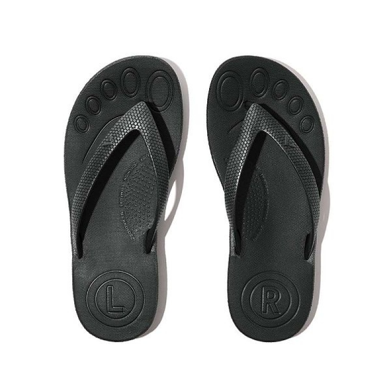 FitFlop Iqushion Junior Shimmer Ergonomic Kids' Flip Flops Black | 390JTNHBX