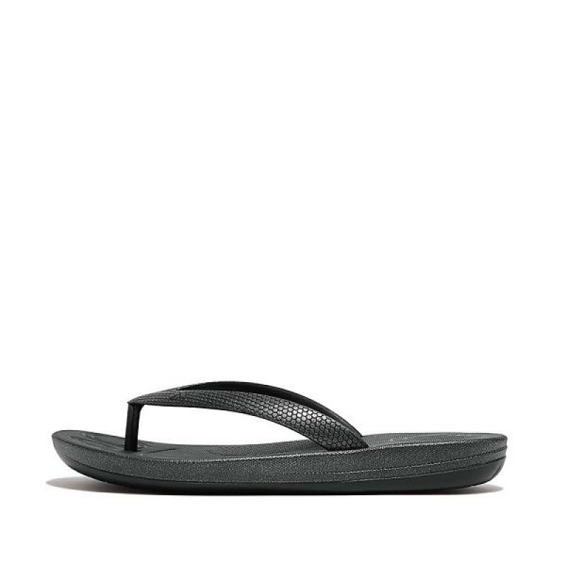 FitFlop Iqushion Junior Shimmer Ergonomic Kids\' Flip Flops Black | 390JTNHBX