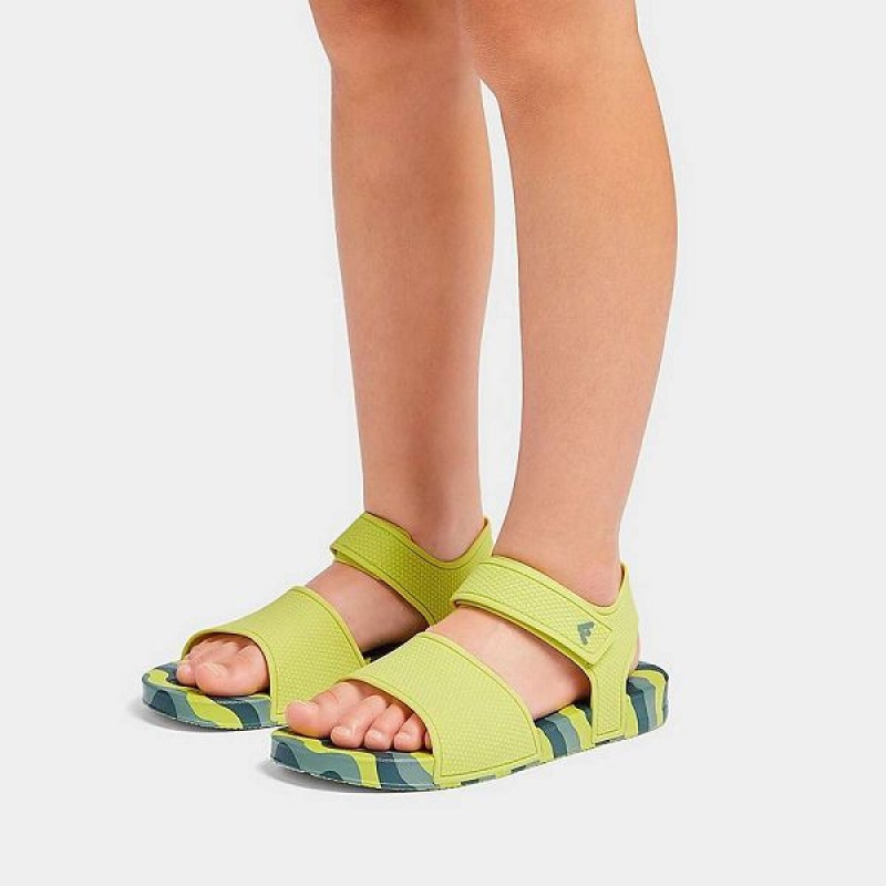 FitFlop Iqushion Junior Wave Print Ergonomic Back-Strap Kids' Sandals Light Green | 829JEVHYG