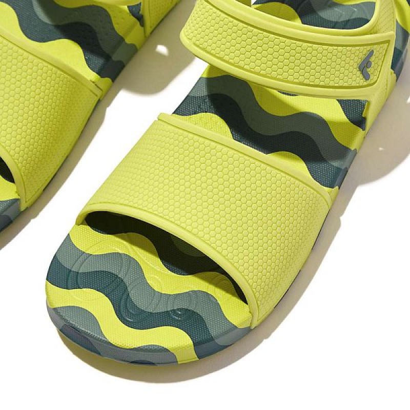 FitFlop Iqushion Junior Wave Print Ergonomic Back-Strap Kids' Sandals Light Green | 829JEVHYG