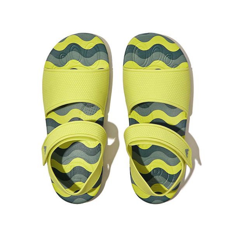 FitFlop Iqushion Junior Wave Print Ergonomic Back-Strap Kids' Sandals Light Green | 829JEVHYG