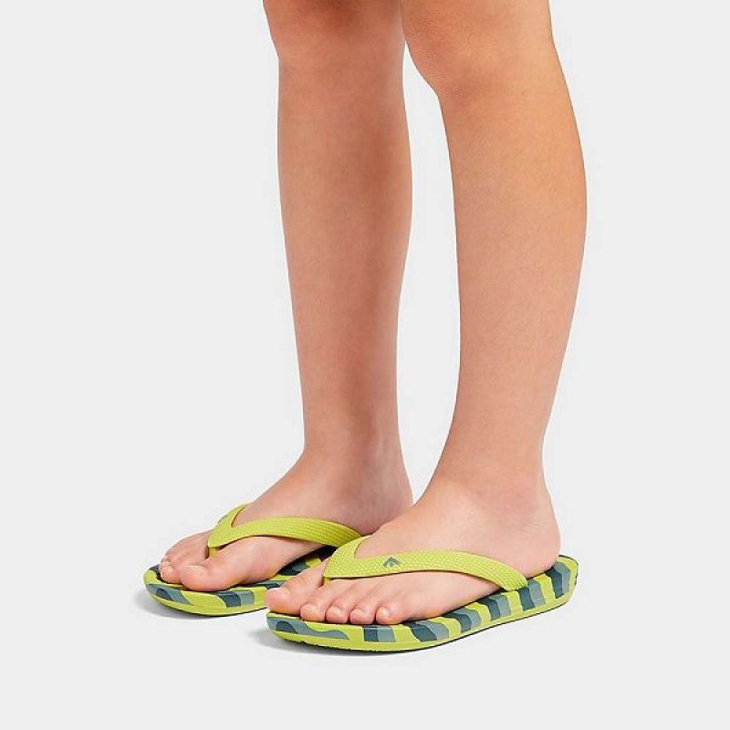 FitFlop Iqushion Junior Wave Print Ergonomic Kids' Flip Flops Light Green | 856SFTVMI