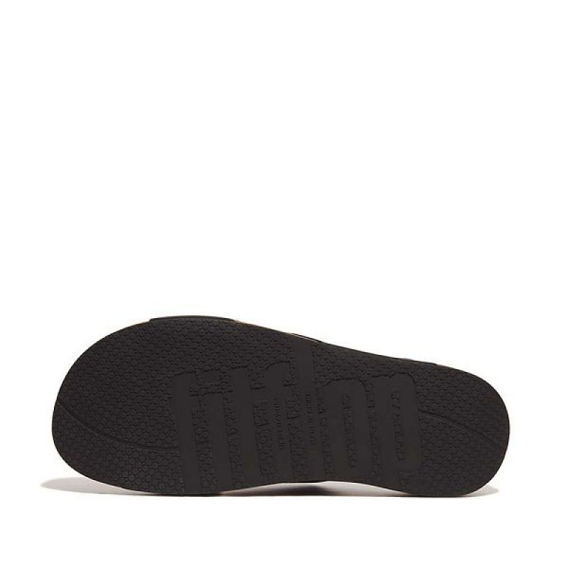 FitFlop Iqushion Leather Cross Men's Slides Black | 480PTQMZO