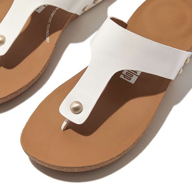 FitFlop Iqushion Leather Toe-Post Women's Sandals White | 245DHVJCF