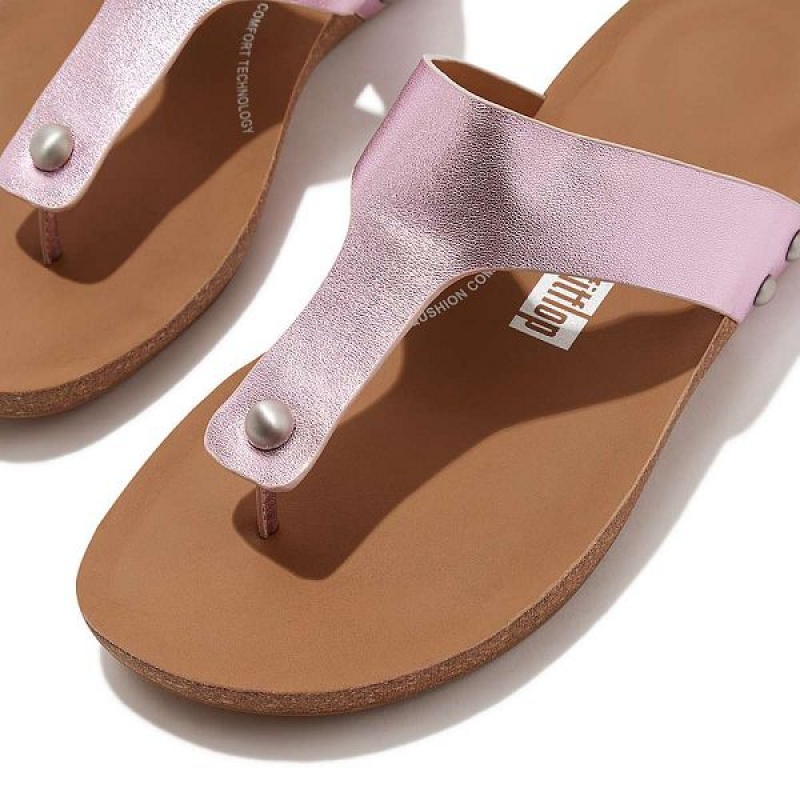 FitFlop Iqushion Metallic Leather Toe-Post Women's Sandals Purple | 856DIGALM