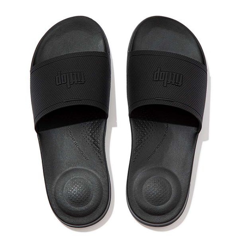 FitFlop Iqushion Pool Sliders Men's Slides Black | 751CAYMJV