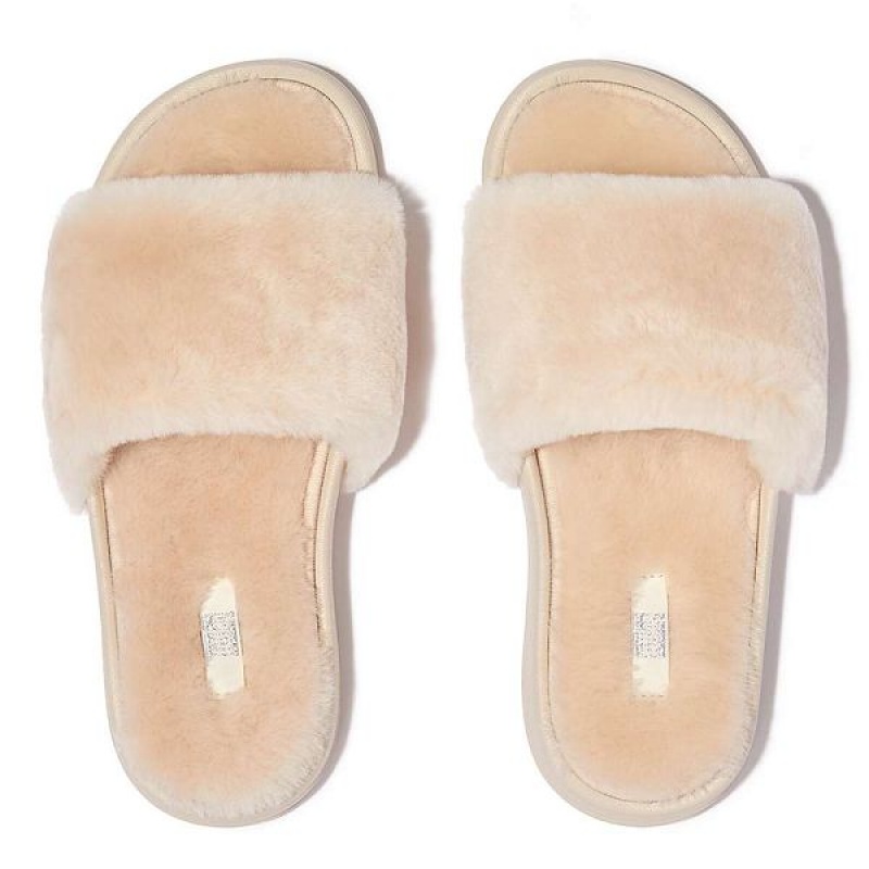 FitFlop Iqushion Shearling Women's Slides White | 041OGSLNT