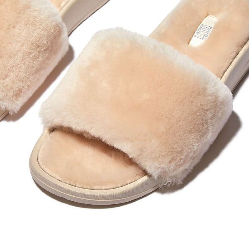 FitFlop Iqushion Shearling Women's Slides White | 041OGSLNT