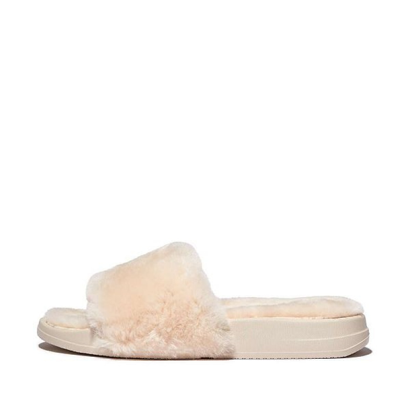 FitFlop Iqushion Shearling Women\'s Slides White | 041OGSLNT