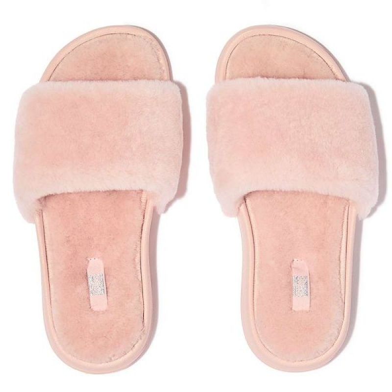 FitFlop Iqushion Shearling Women's Slides Pink / Light Blue | 458XHKQMT