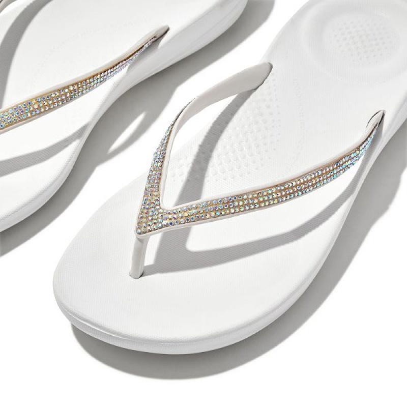 FitFlop Iqushion Sparkle Ergonomic Women's Flip Flops White | 952PISUFX