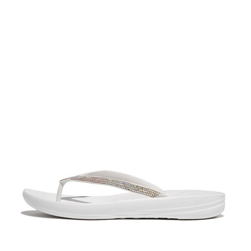 FitFlop Iqushion Sparkle Ergonomic Women\'s Flip Flops White | 952PISUFX