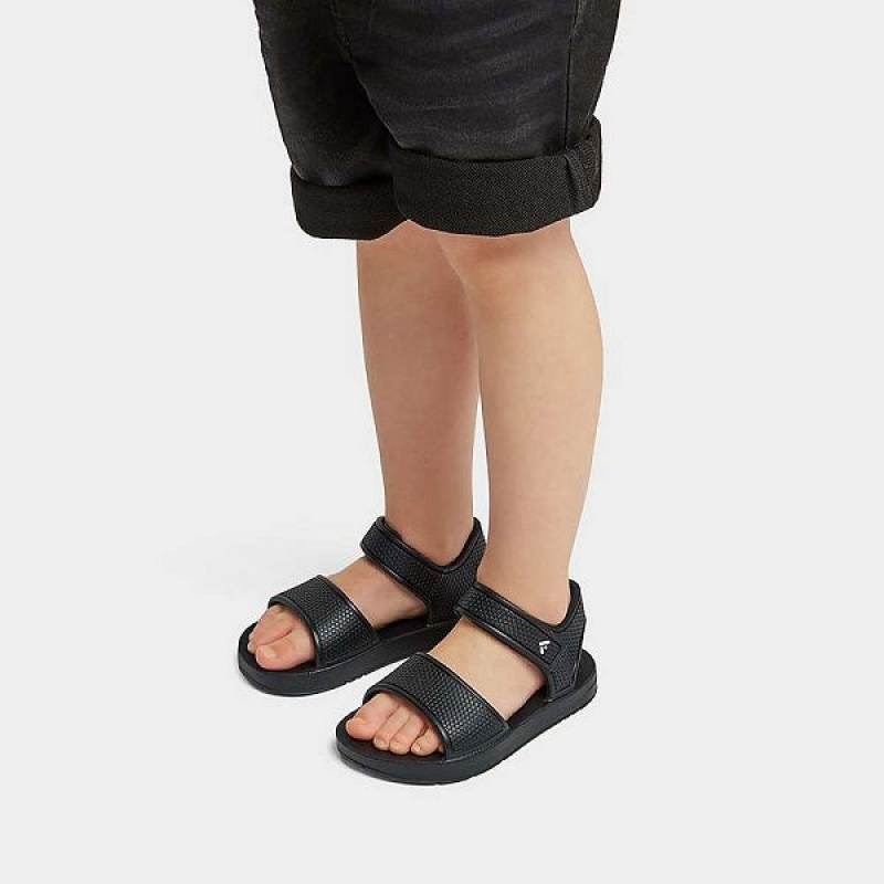 FitFlop Iqushion Toddler Ergonomic Back-Strap Kids' Sandals Black | 496FTCVQY