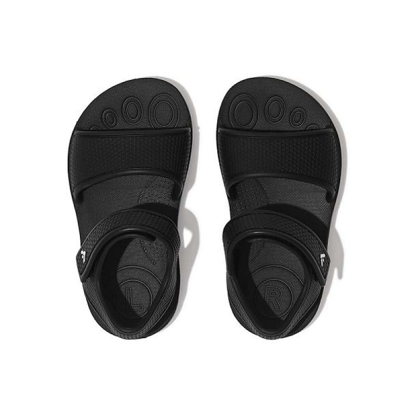 FitFlop Iqushion Toddler Ergonomic Back-Strap Kids' Sandals Black | 496FTCVQY