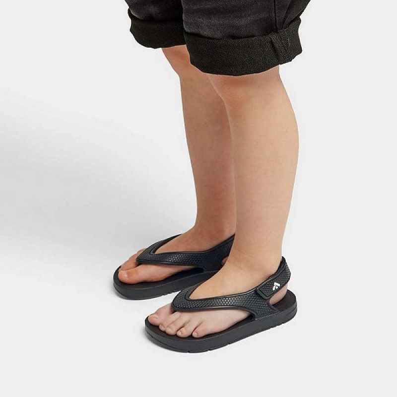 FitFlop Iqushion Toddler Ergonomic Back-Strap Kids' Flip Flops Black | 675PXUTJC