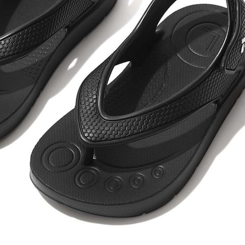 FitFlop Iqushion Toddler Ergonomic Back-Strap Kids' Flip Flops Black | 675PXUTJC