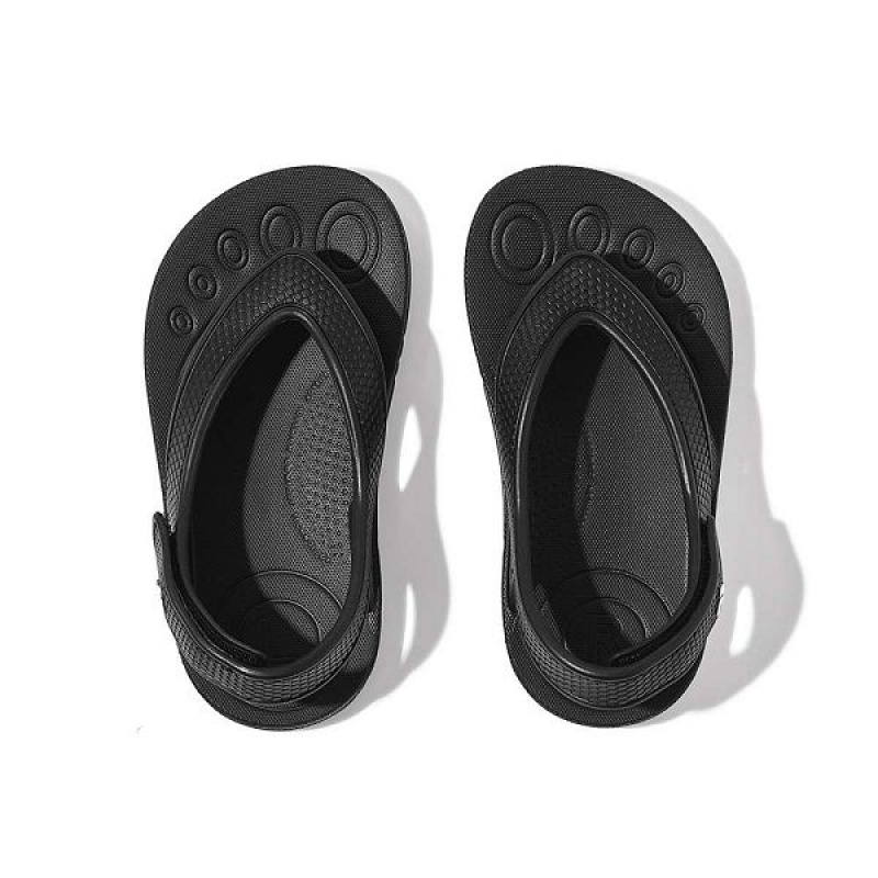 FitFlop Iqushion Toddler Ergonomic Back-Strap Kids' Flip Flops Black | 675PXUTJC