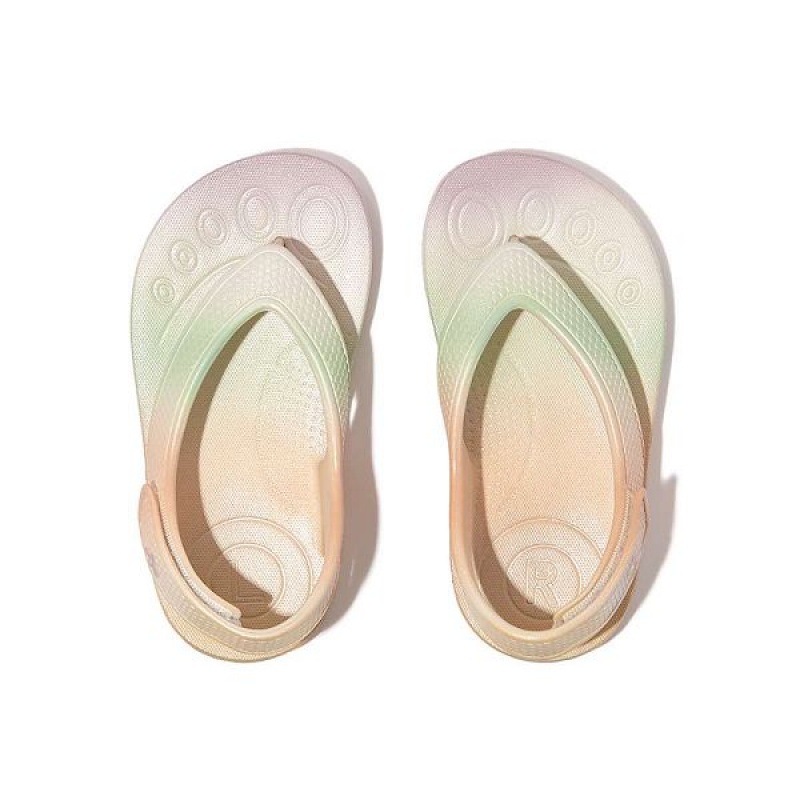 FitFlop Iqushion Toddler Iridescent Ergonomic Back-Strap Kids' Flip Flops White | 053ZKYSEH