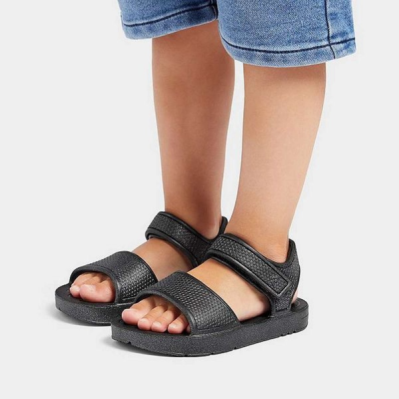 FitFlop Iqushion Toddler Shimmer Ergonomic Back-Strap Kids' Sandals Black | 432JYTMUW