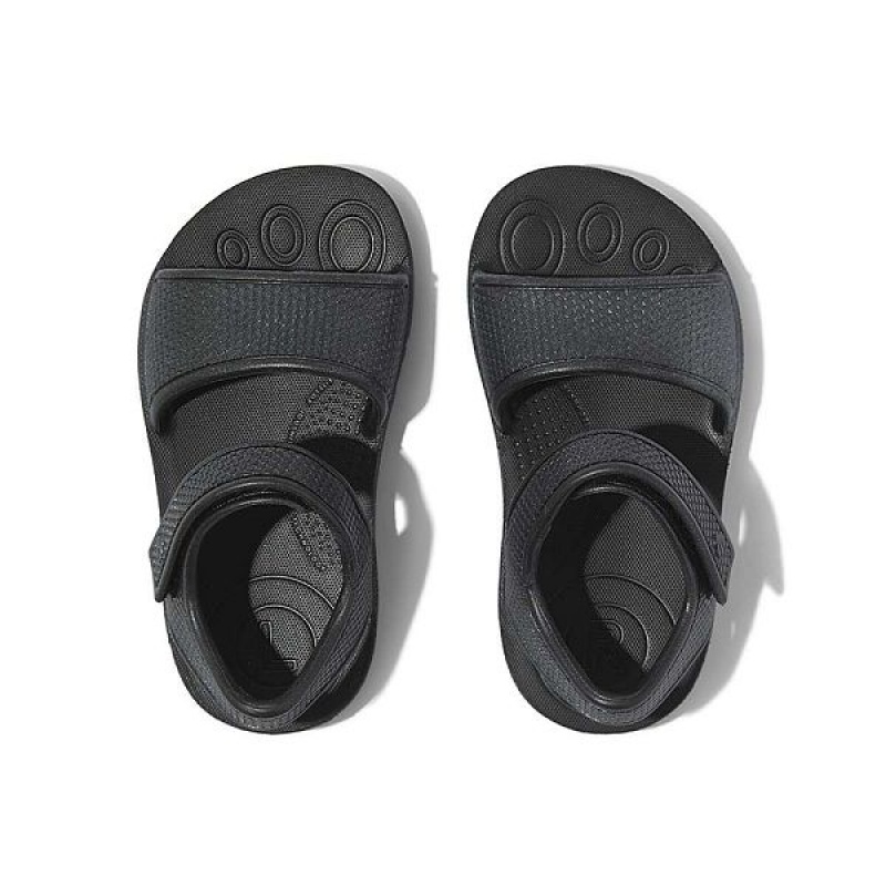 FitFlop Iqushion Toddler Shimmer Ergonomic Back-Strap Kids' Sandals Black | 432JYTMUW