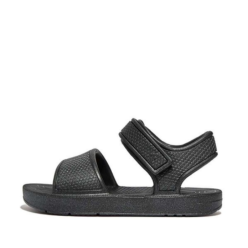 FitFlop Iqushion Toddler Shimmer Ergonomic Back-Strap Kids\' Sandals Black | 432JYTMUW