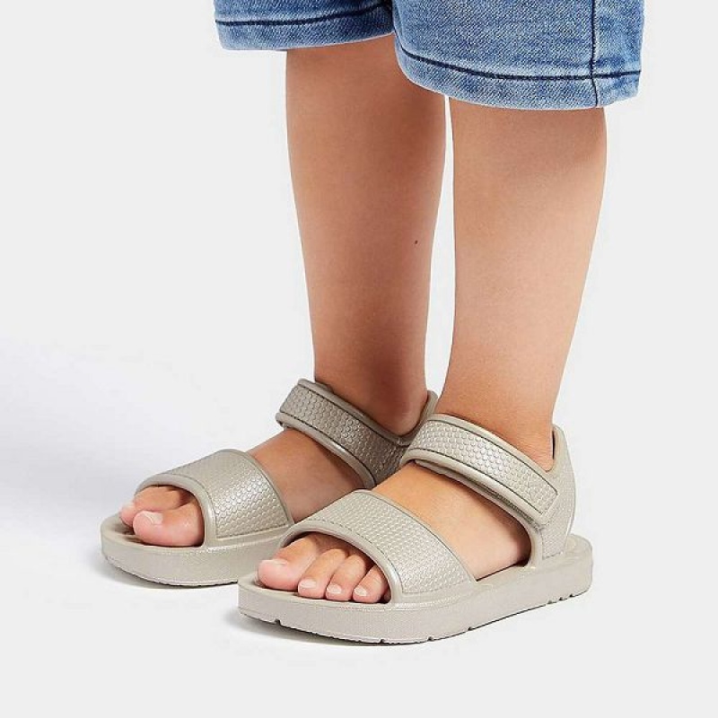 FitFlop Iqushion Toddler Shimmer Ergonomic Back-Strap Kids' Sandals Silver | 206UFGTQI