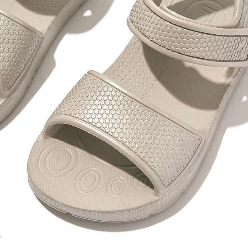 FitFlop Iqushion Toddler Shimmer Ergonomic Back-Strap Kids' Sandals Silver | 206UFGTQI