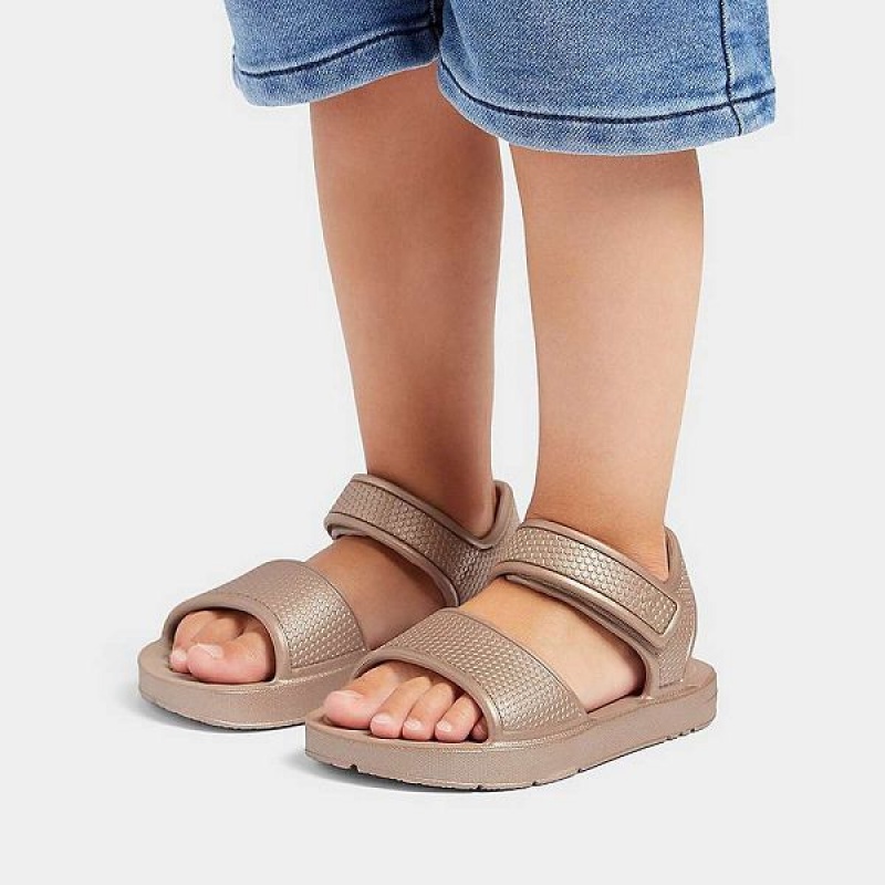 FitFlop Iqushion Toddler Shimmer Ergonomic Back-Strap Kids' Sandals Rose Gold | 528IRHMPQ