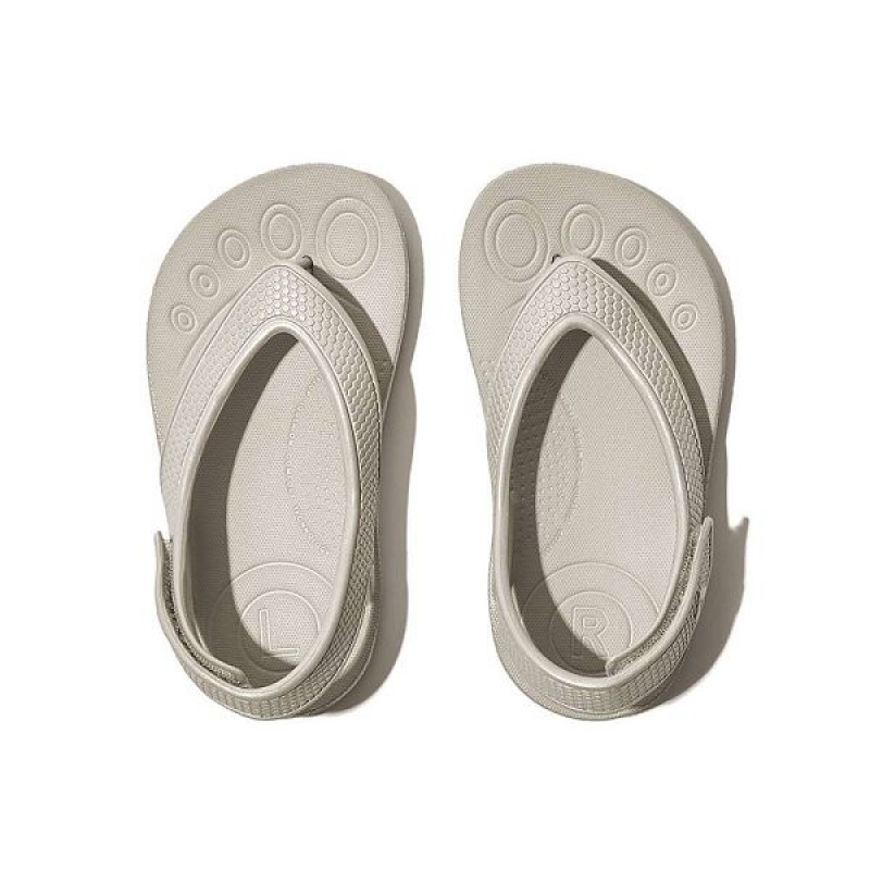 FitFlop Iqushion Toddler Shimmer Ergonomic Back-Strap Kids' Flip Flops Silver | 364AXRQYI