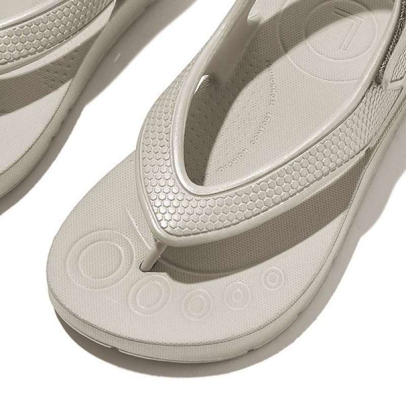 FitFlop Iqushion Toddler Shimmer Ergonomic Back-Strap Kids' Flip Flops Silver | 364AXRQYI