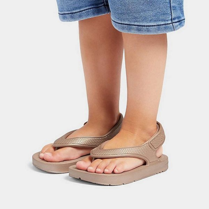 FitFlop Iqushion Toddler Shimmer Ergonomic Back-Strap Kids' Flip Flops Rose Gold | 187XKDRWY