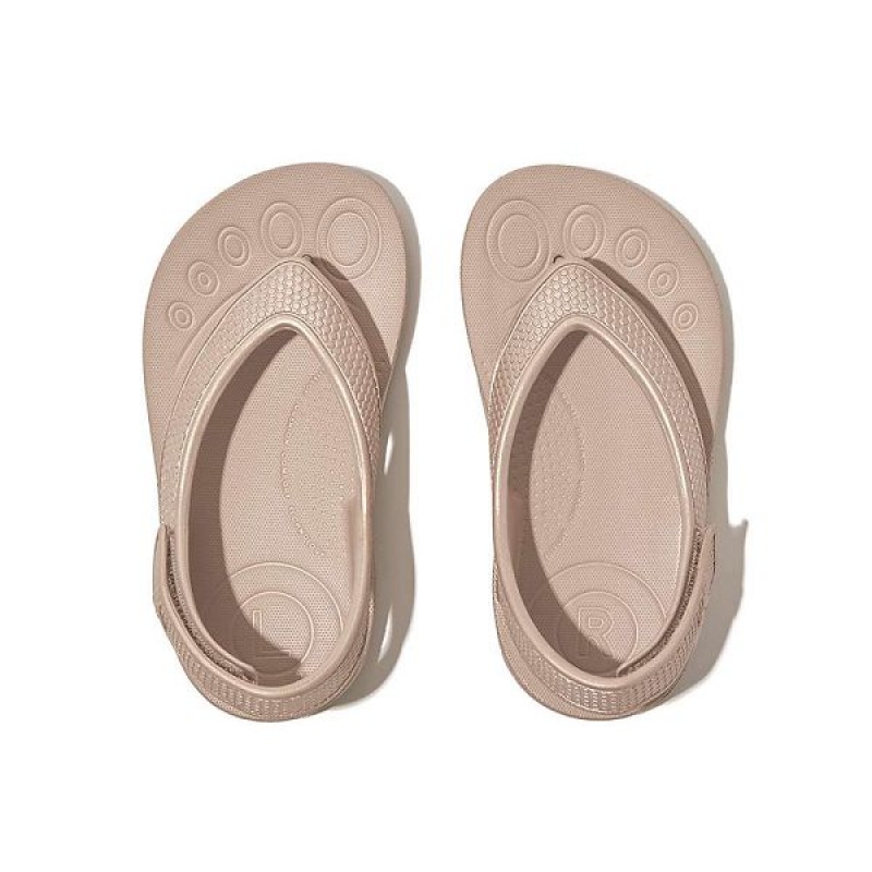 FitFlop Iqushion Toddler Shimmer Ergonomic Back-Strap Kids' Flip Flops Rose Gold | 187XKDRWY