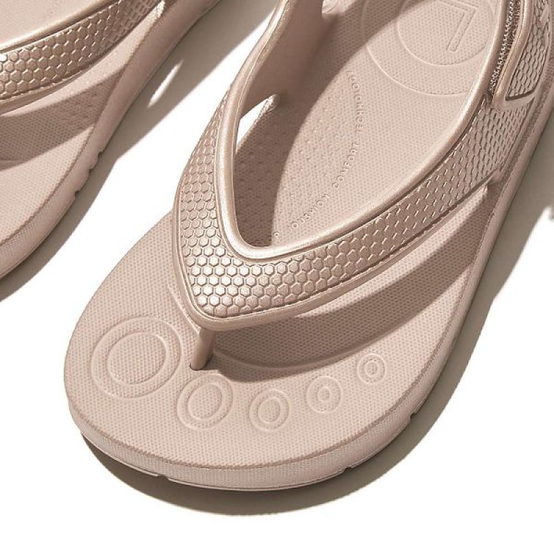 FitFlop Iqushion Toddler Shimmer Ergonomic Back-Strap Kids' Flip Flops Rose Gold | 187XKDRWY