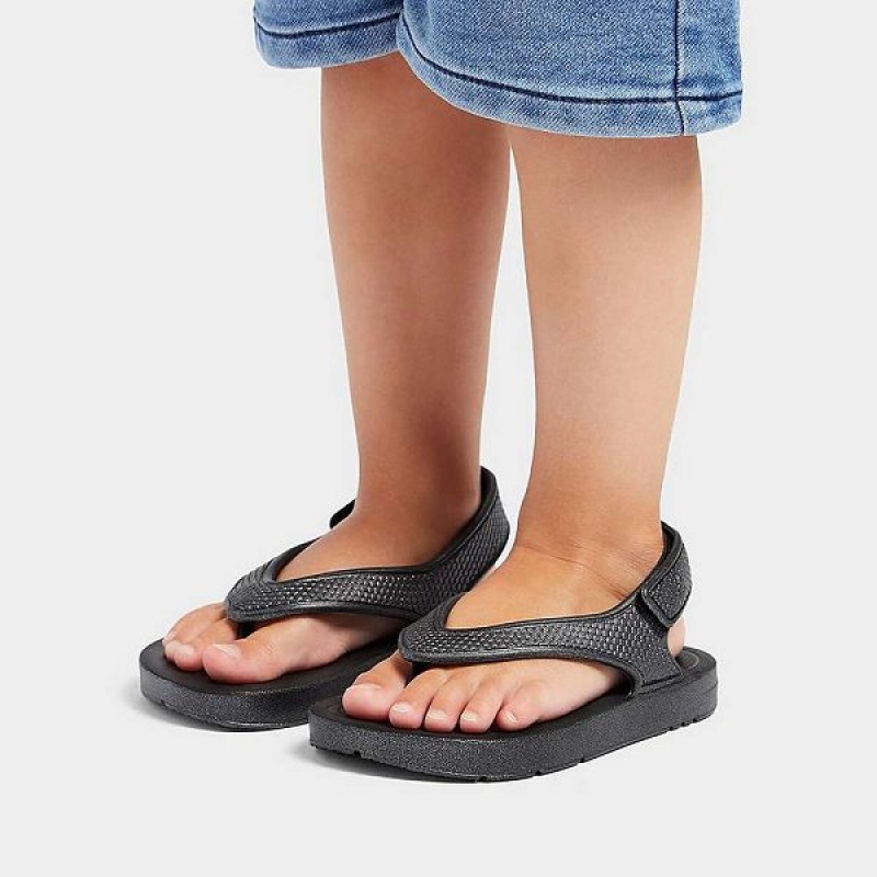 FitFlop Iqushion Toddler Shimmer Ergonomic Back-Strap Kids' Flip Flops Black | 813VODQXB