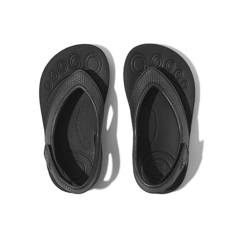 FitFlop Iqushion Toddler Shimmer Ergonomic Back-Strap Kids' Flip Flops Black | 813VODQXB