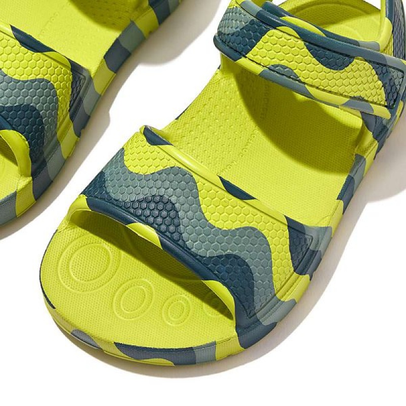 FitFlop Iqushion Toddler Wave Print Ergonomic Back-Strap Kids' Sandals Light Green | 639TYSUPW