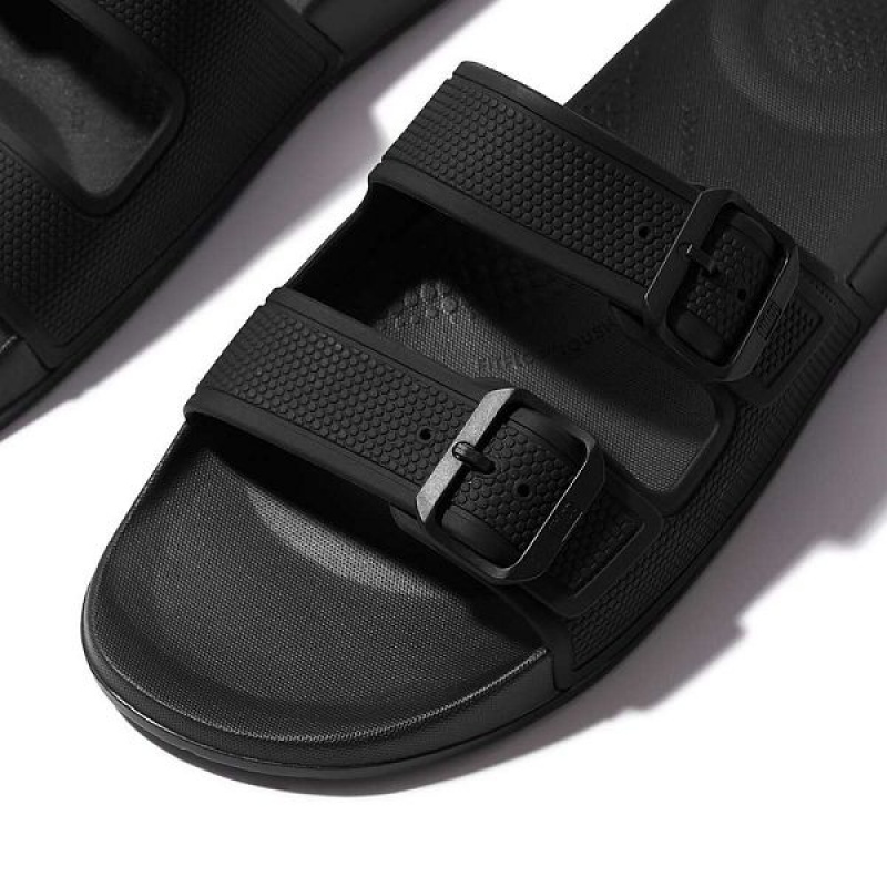 FitFlop Iqushion Two Bar Buckle Men's Slides Black | 158HAVJCR