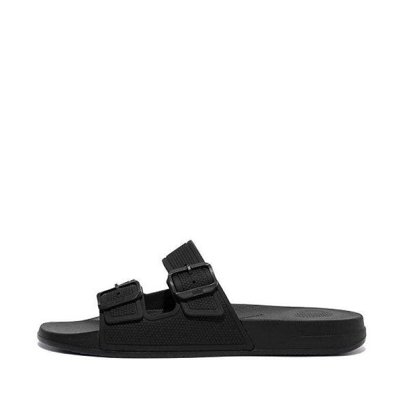 FitFlop Iqushion Two Bar Buckle Men\'s Slides Black | 158HAVJCR